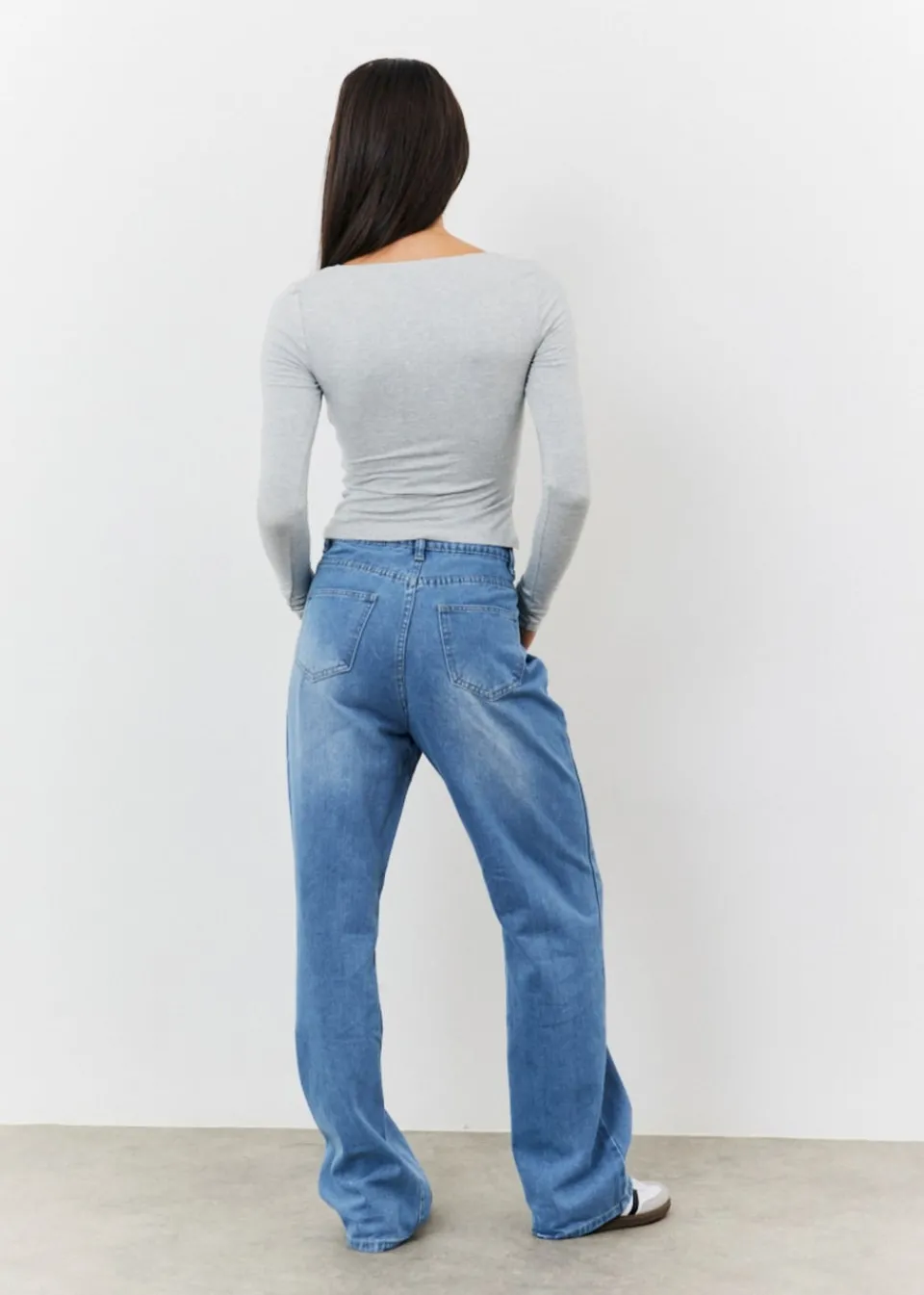 Tops>In The Style Grey Long Sleeve Bardot Top