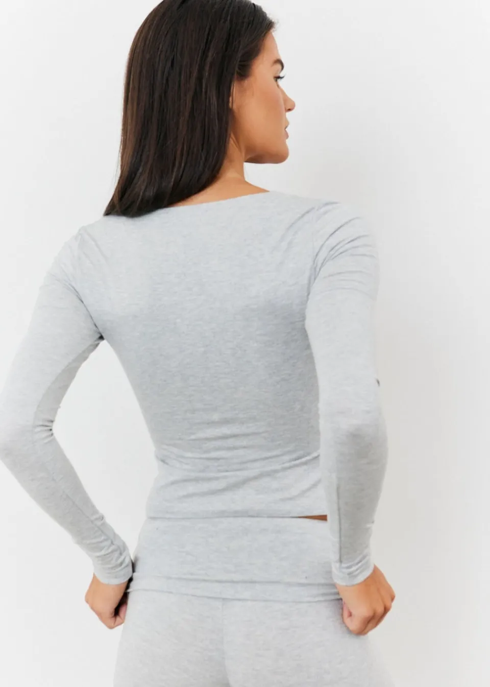 Tops>In The Style Grey Long Sleeve Bardot Top