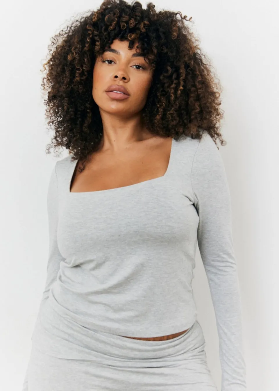 Tops>In The Style Grey Long Sleeve Bardot Top