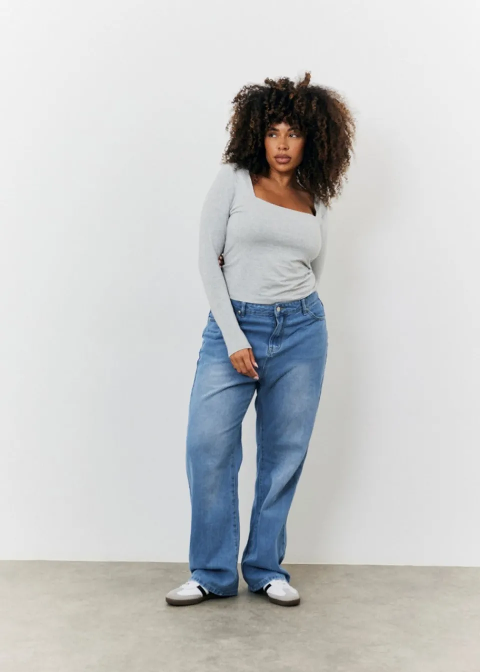 Tops>In The Style Grey Long Sleeve Bardot Top