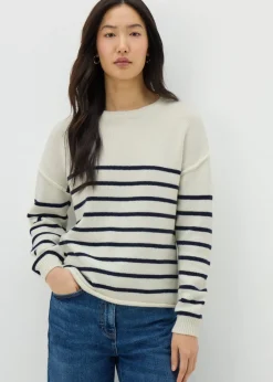 Tops>Papaya Ivory Exposed Seam Stripe Jumper