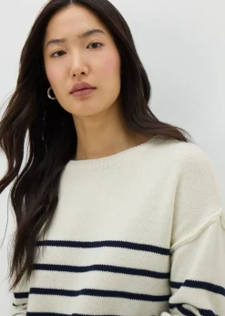 Tops>Papaya Ivory Exposed Seam Stripe Jumper