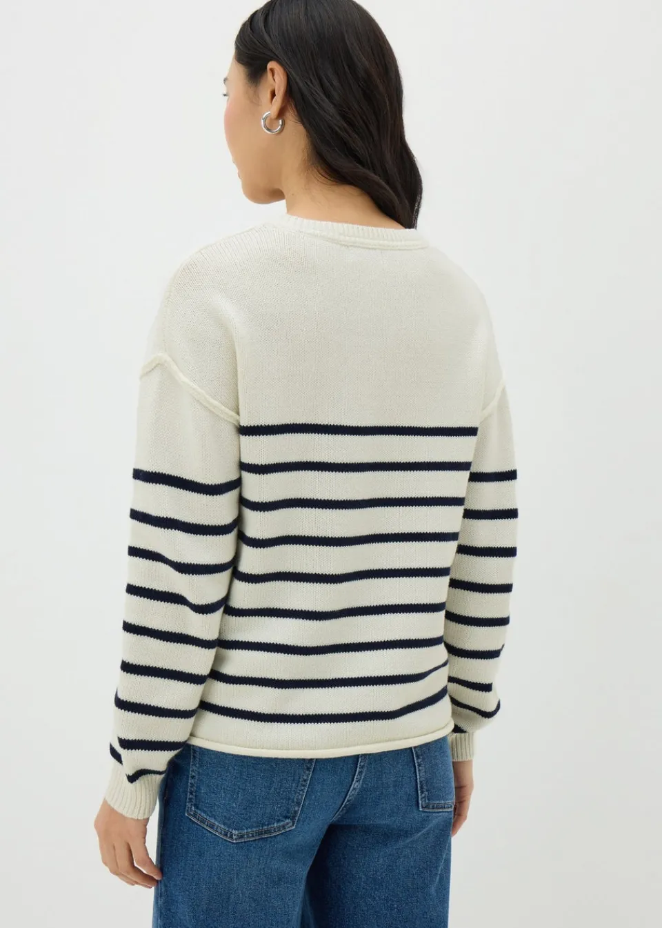 Tops>Papaya Ivory Exposed Seam Stripe Jumper