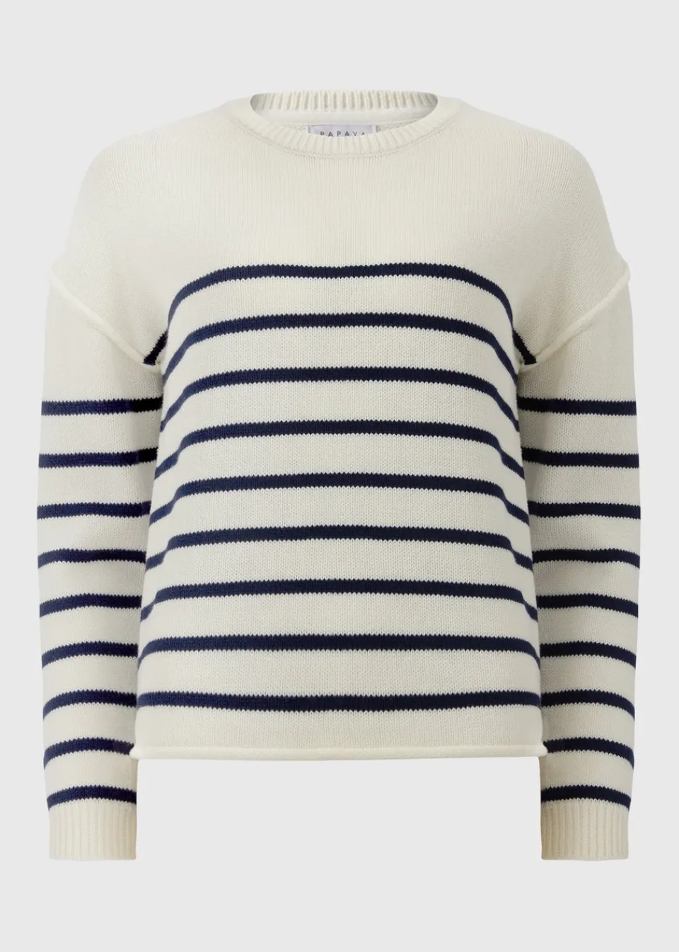 Tops>Papaya Ivory Exposed Seam Stripe Jumper