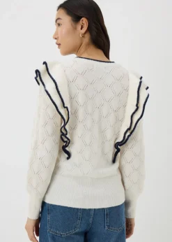 Tops>Papaya Ivory Pointelle Frill Jumper