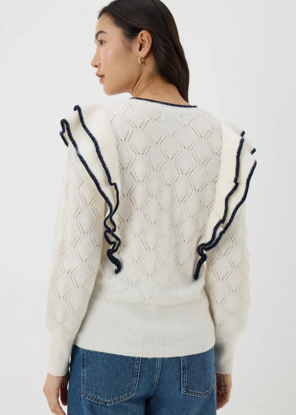 Tops>Papaya Ivory Pointelle Frill Jumper