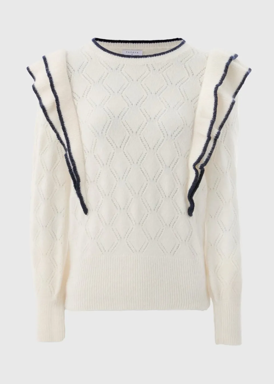 Tops>Papaya Ivory Pointelle Frill Jumper