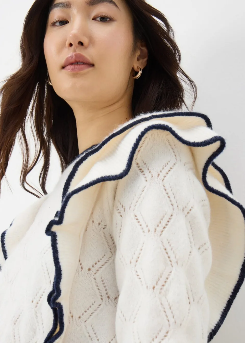 Tops>Papaya Ivory Pointelle Frill Jumper