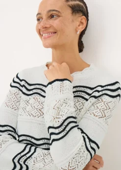 Tops>Papaya Ivory Stripe Pointelle Stitch Jumper