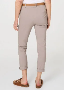 Trousers>Izabel London Beige Belt Detail Slim Fit Cropped Trousers