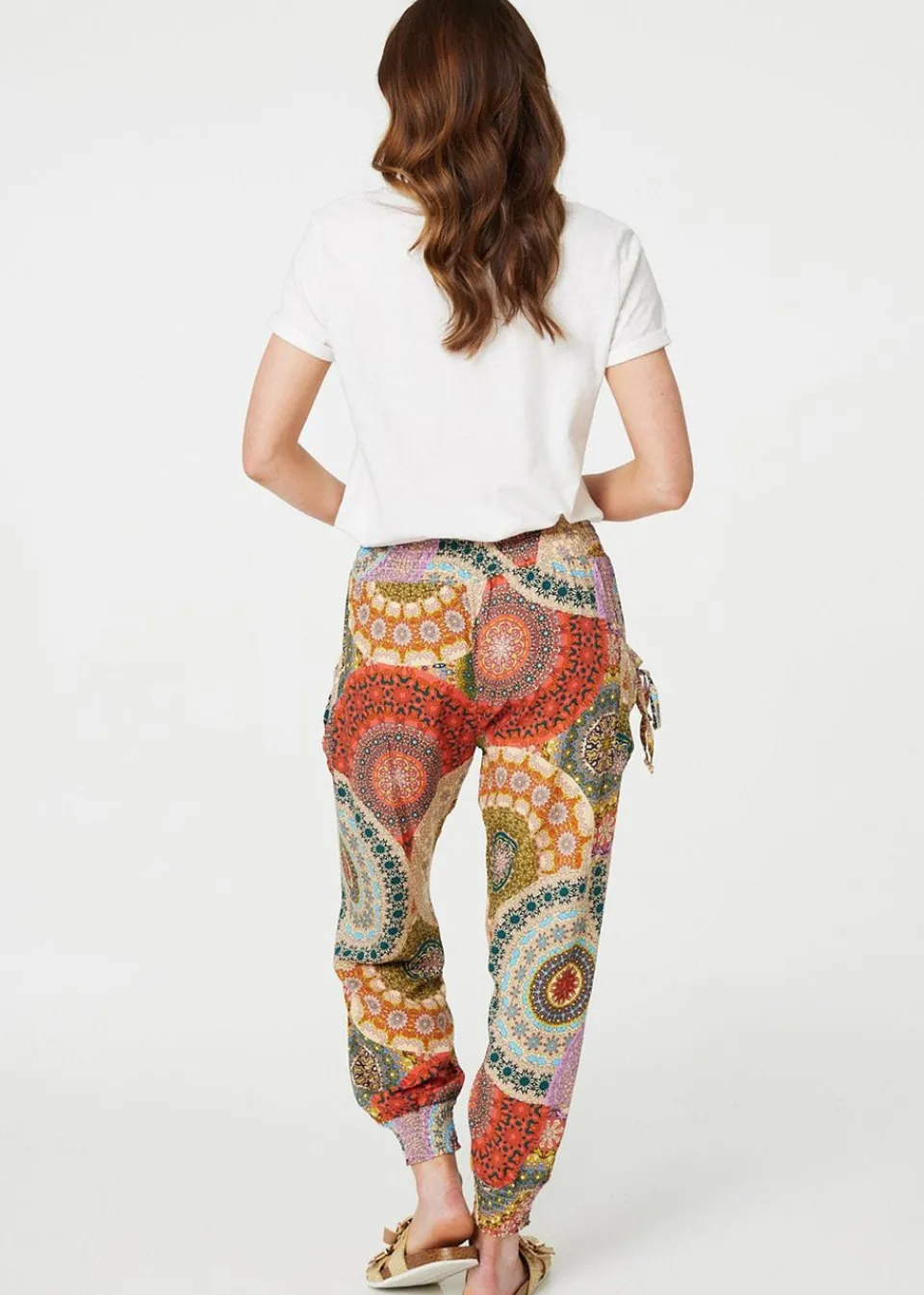 Trousers>Izabel London Beige Kaleidoscope Print High Rise Harem Pants