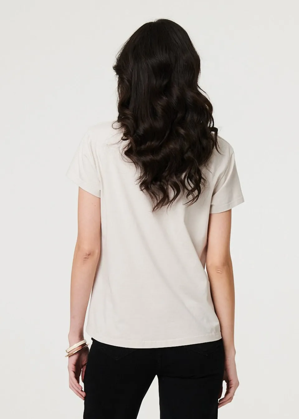 T-Shirts>Izabel London Beige Metallic Star Detail Relaxed T Shirt
