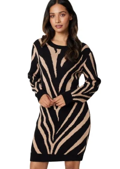 Knitwear>Izabel London Black Animal Print Short Knit Dress