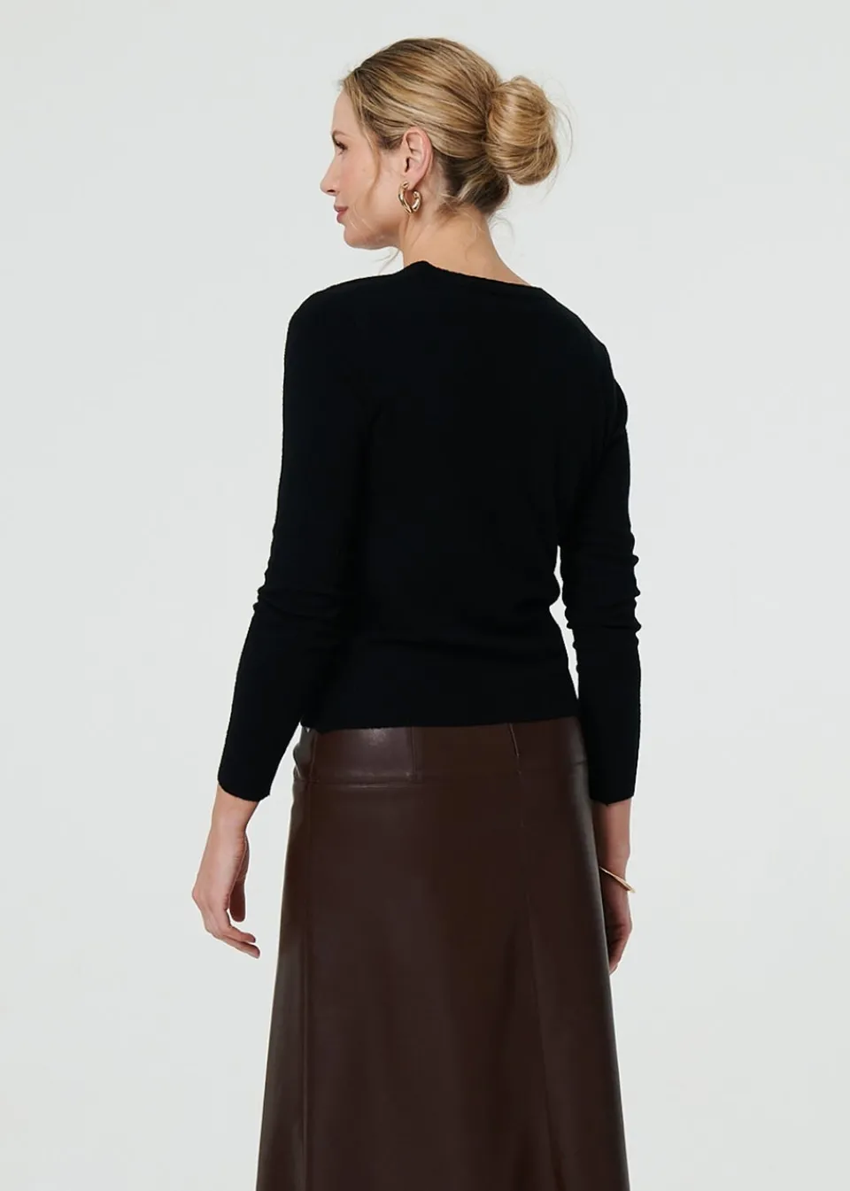 Tops>Izabel London Black Cropped Button Up Slim Knit Cardigan