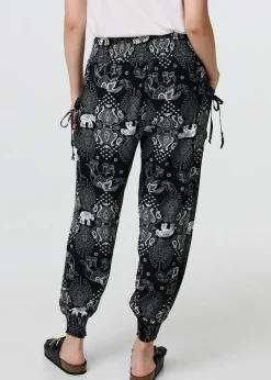 Trousers>Izabel London Black Elephant Print Relaxed Harem Pants