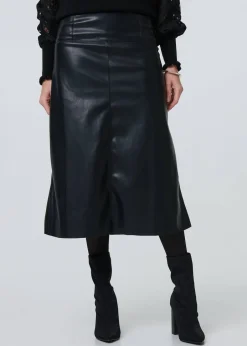 Skirts>Izabel London Black Faux Leather High Waist Midi Skirt