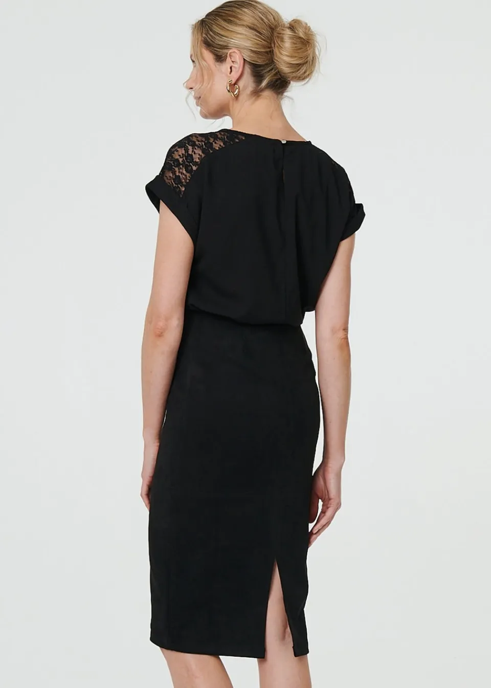 Skirts>Izabel London Black Faux Suede Knee Length Pencil Skirt