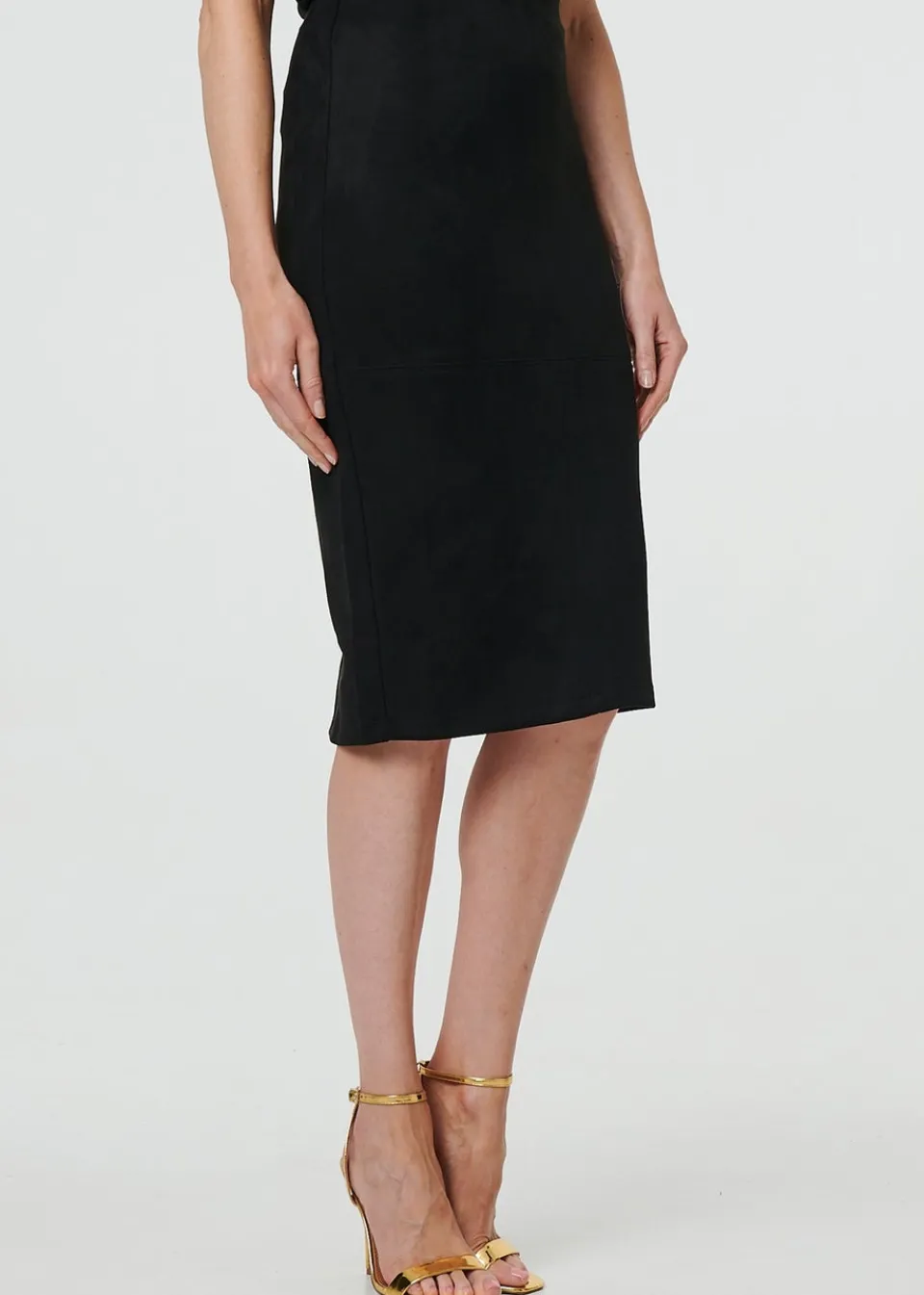 Skirts>Izabel London Black Faux Suede Knee Length Pencil Skirt