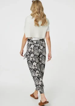 Trousers>Izabel London Black Floral Print Relaxed Harem Pants