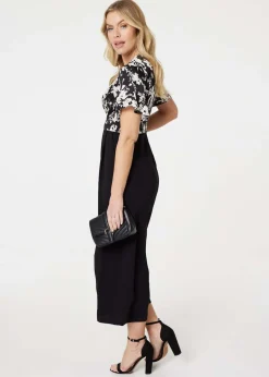 Jumpsuits & Playsuits>Izabel London Black Floral Block Print Wide Leg Jumpsuit