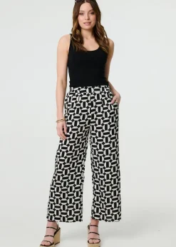 Trousers>Izabel London Black Geo Print High Waist Wide Leg Trousers