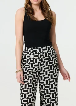 Trousers>Izabel London Black Geo Print High Waist Wide Leg Trousers