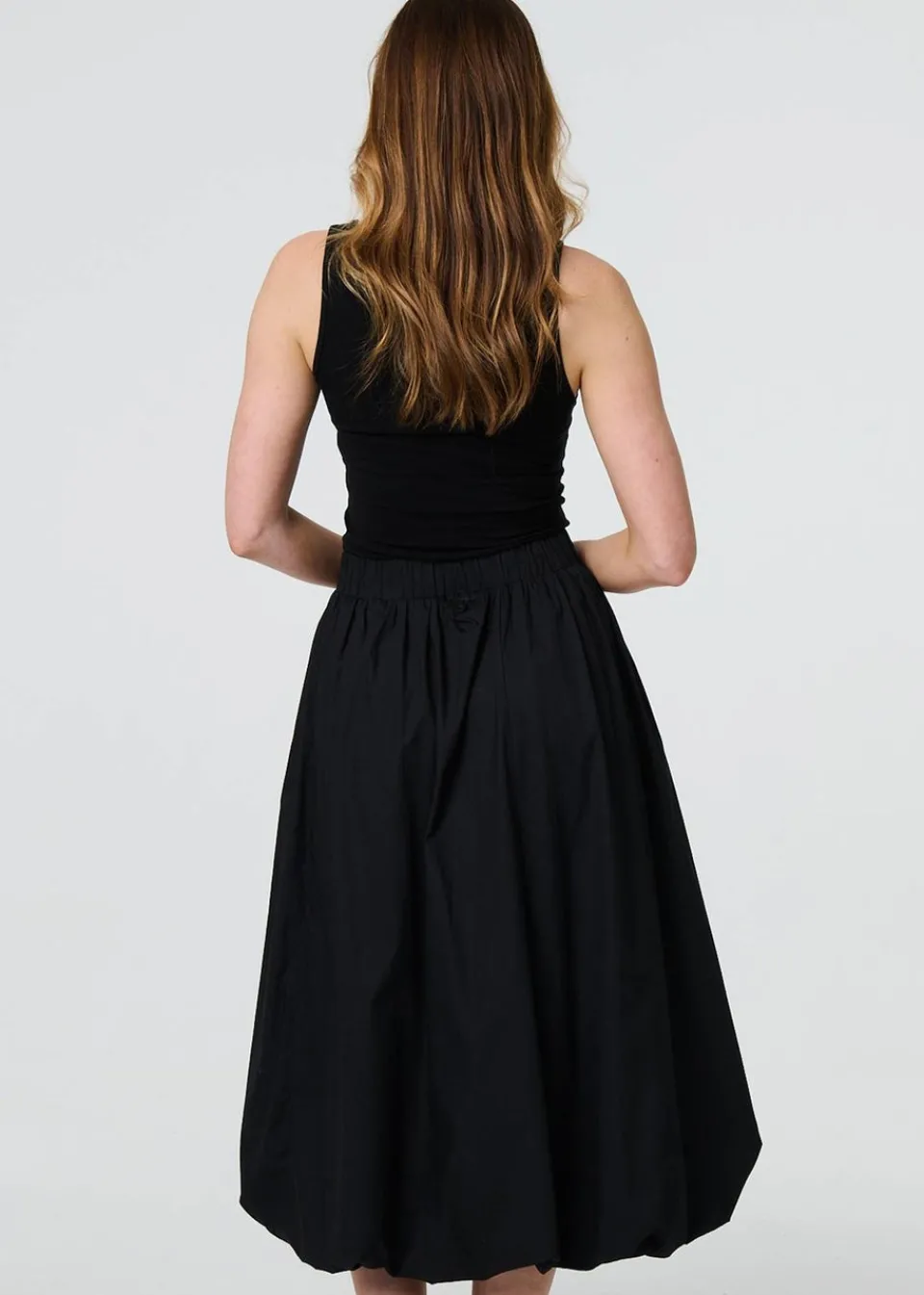 Skirts>Izabel London Black High Waist Elasticated Midi Bubble Skirt