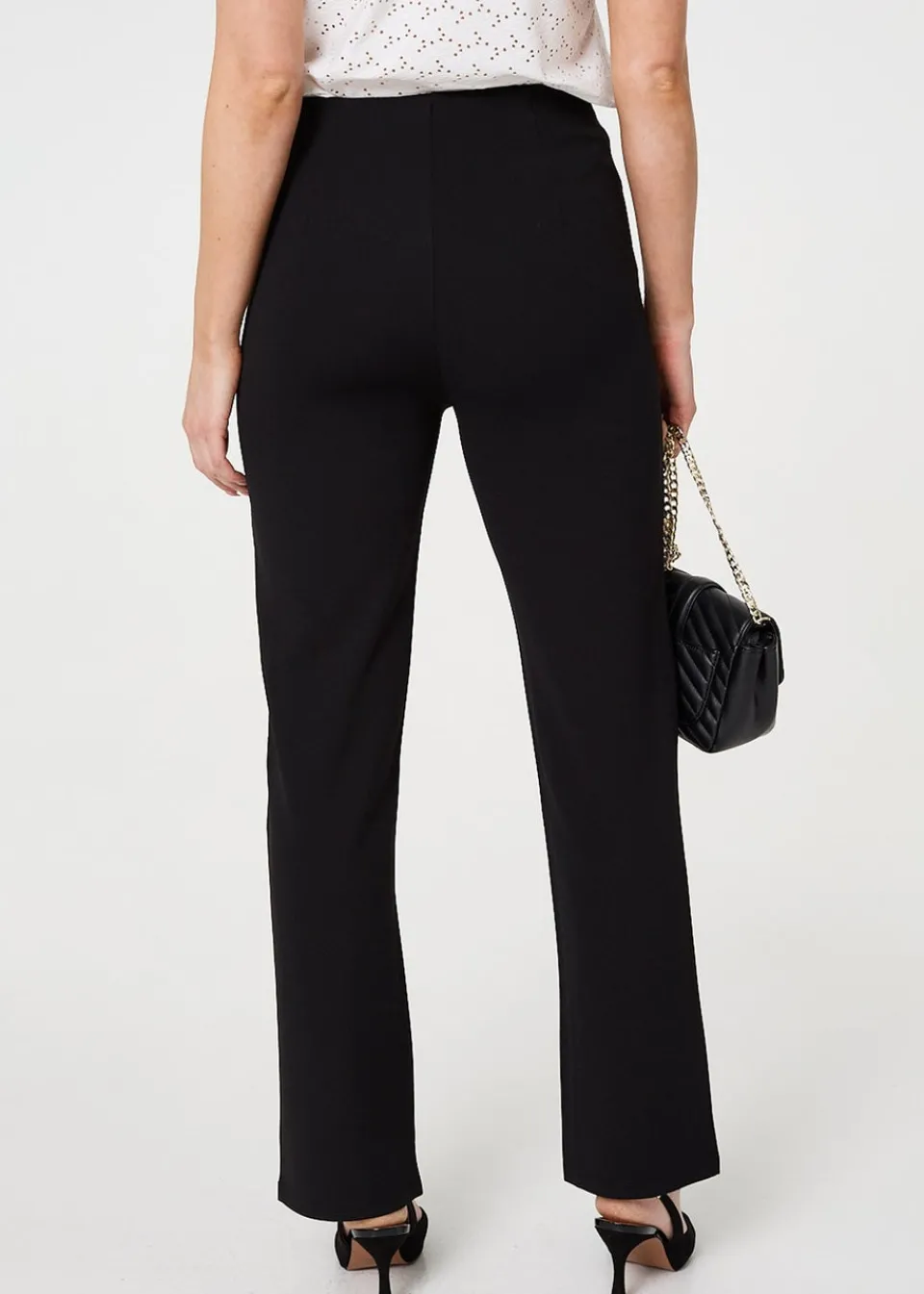 Trousers>Izabel London Black High Waist Kick Flare Trousers