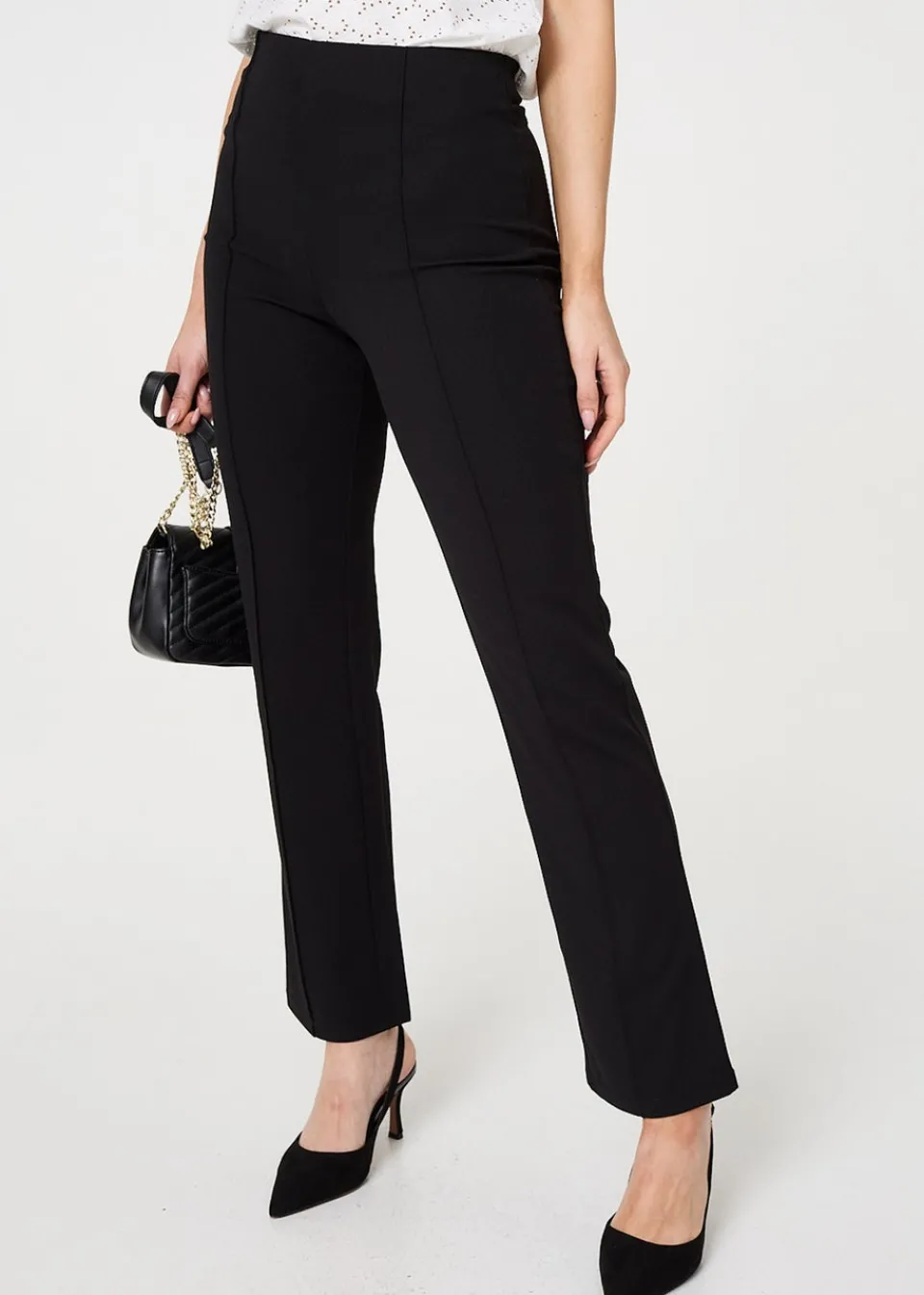 Trousers>Izabel London Black High Waist Kick Flare Trousers