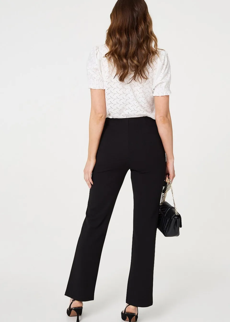 Trousers>Izabel London Black High Waist Kick Flare Trousers