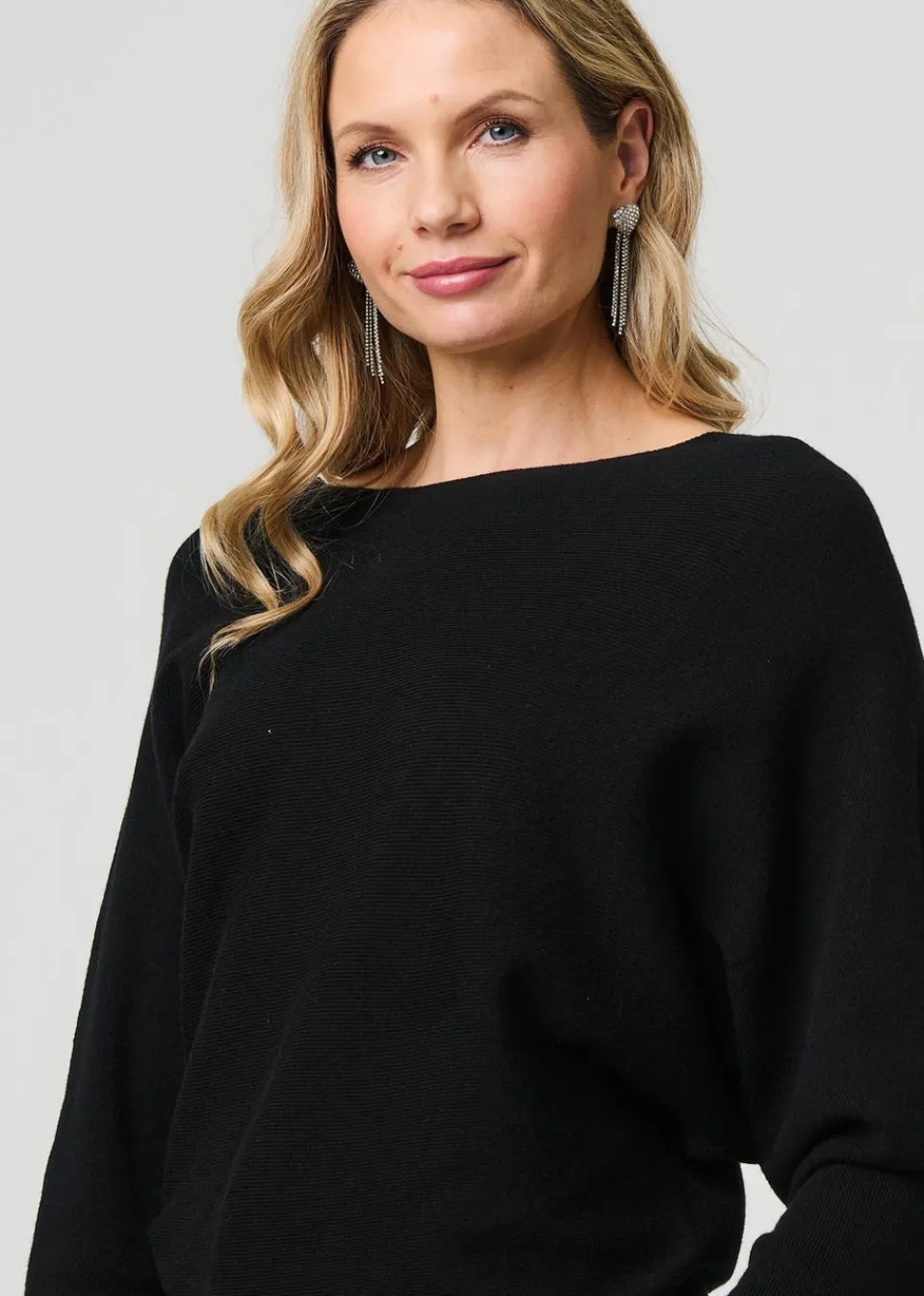 Tops>Izabel London Black Lace Trim V-Back Boat Neck Jumper Top