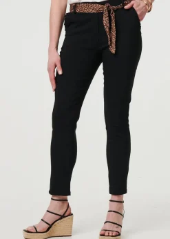 Trousers>Izabel London Black Mid Rise Straight Trousers with Belt