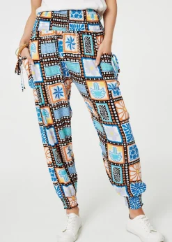 Trousers>Izabel London Black Mosaic Print High Waist Harem Pants