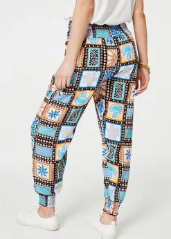 Trousers>Izabel London Black Mosaic Print High Waist Harem Pants