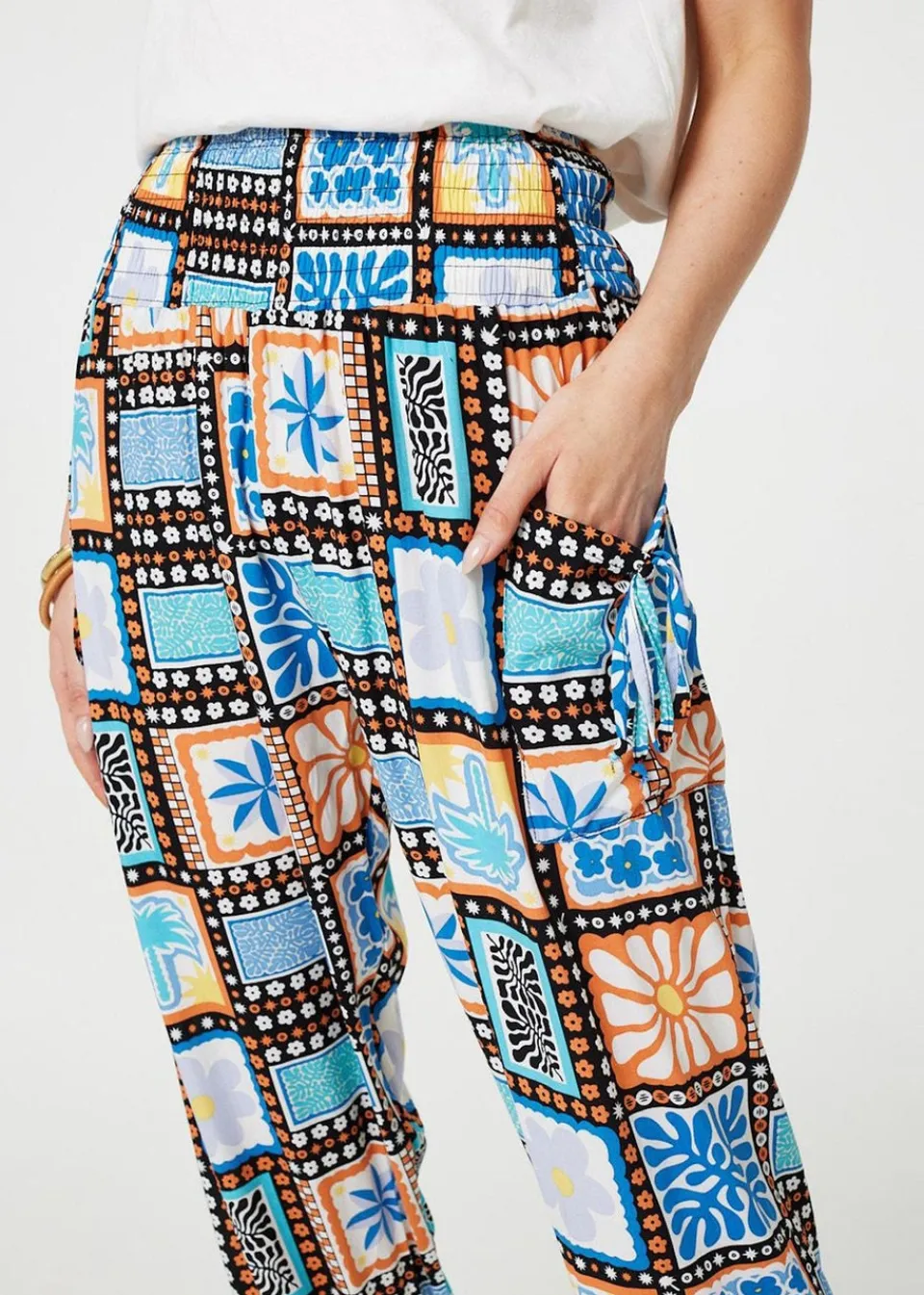 Trousers>Izabel London Black Mosaic Print High Waist Harem Pants