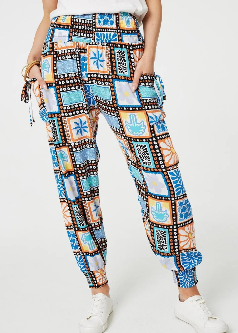 Trousers>Izabel London Black Mosaic Print High Waist Harem Pants