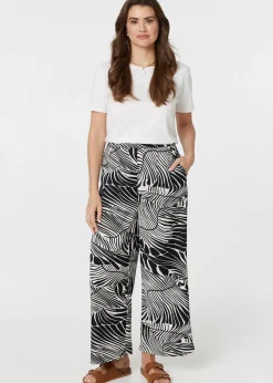 Trousers>Izabel London Black Printed High Waisted Wide Leg Trousers