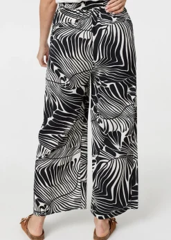Trousers>Izabel London Black Printed High Waisted Wide Leg Trousers