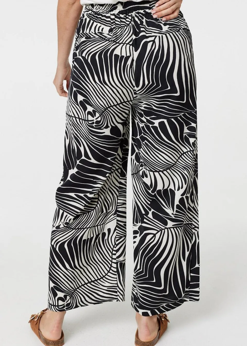 Trousers>Izabel London Black Printed High Waisted Wide Leg Trousers