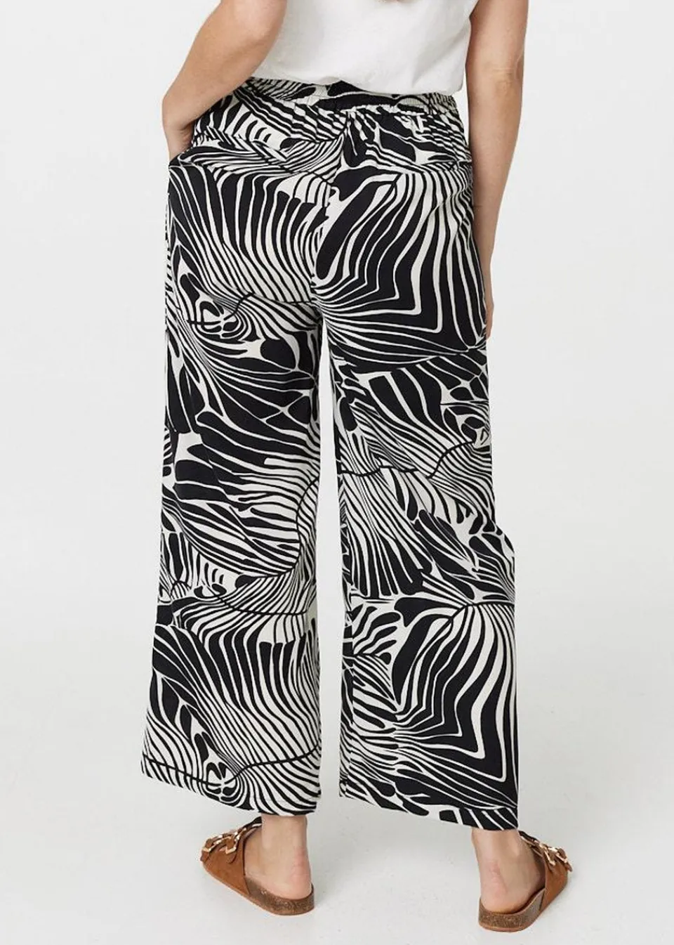 Trousers>Izabel London Black Printed High Waisted Wide Leg Trousers