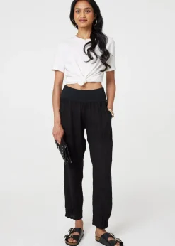 Trousers>Izabel London Black Relaxed Linen Blend Tapered Trousers