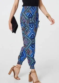 Trousers>Izabel London Blue Aztec Print High Waist Harem Pants