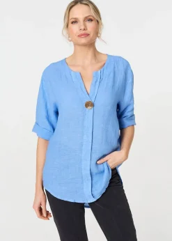 Tops>Izabel London Blue Button Detail V-Neck Blouse