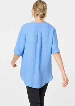 Tops>Izabel London Blue Button Detail V-Neck Blouse