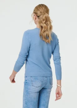 Tops>Izabel London Blue Cropped Button Up Slim Knit Cardigan