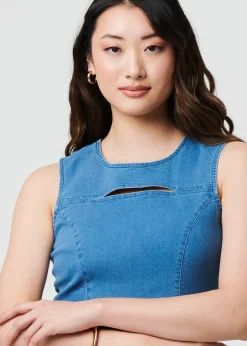 Dresses>Izabel London Blue Cut Out Detail Sleeveless Denim Mini Dress