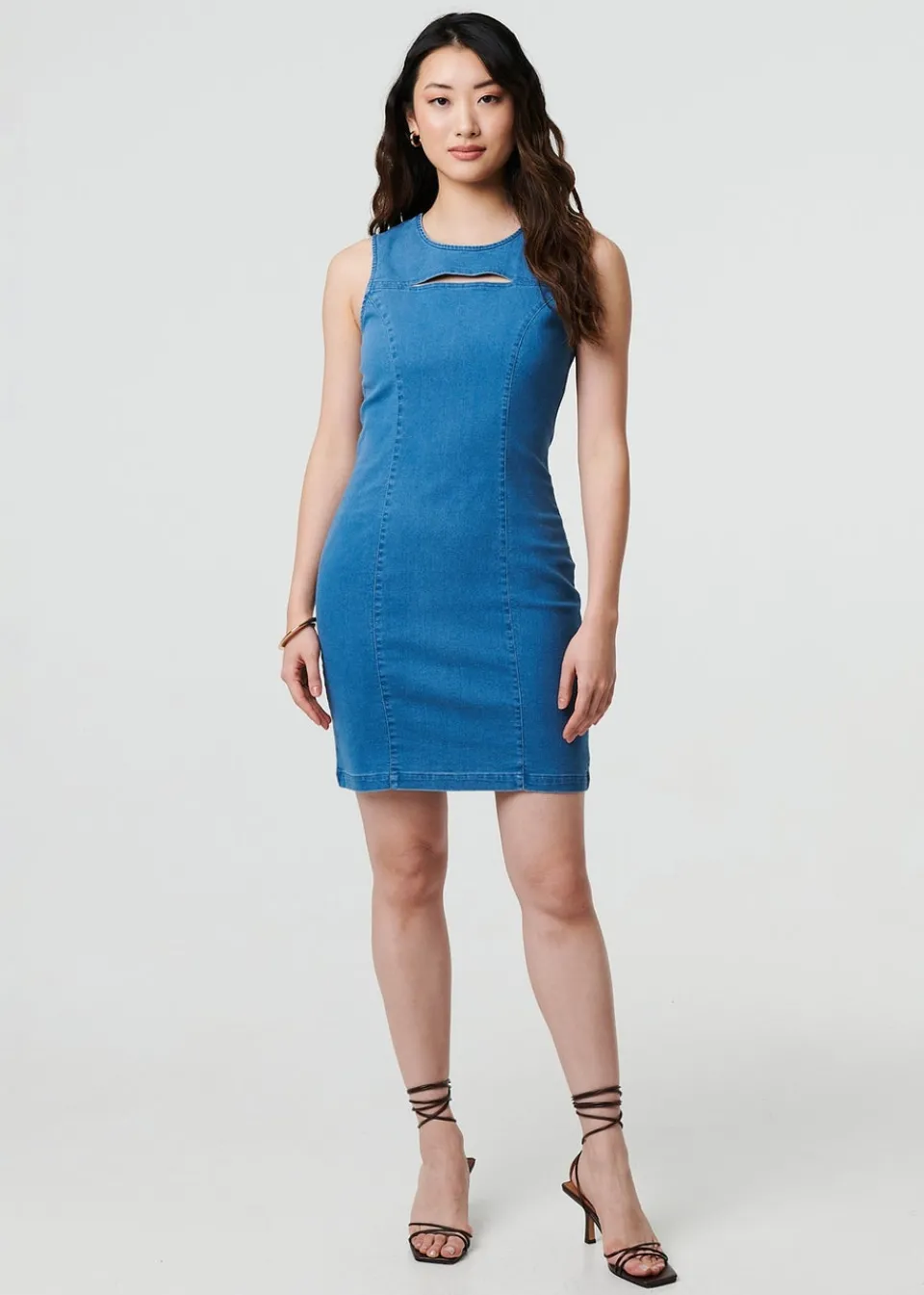 Dresses>Izabel London Blue Cut Out Detail Sleeveless Denim Mini Dress