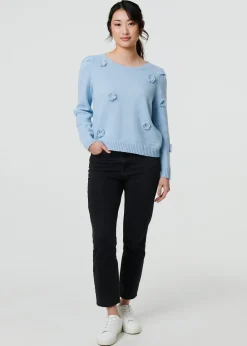 Tops>Izabel London Blue Floral Embroidered Cropped Jumper