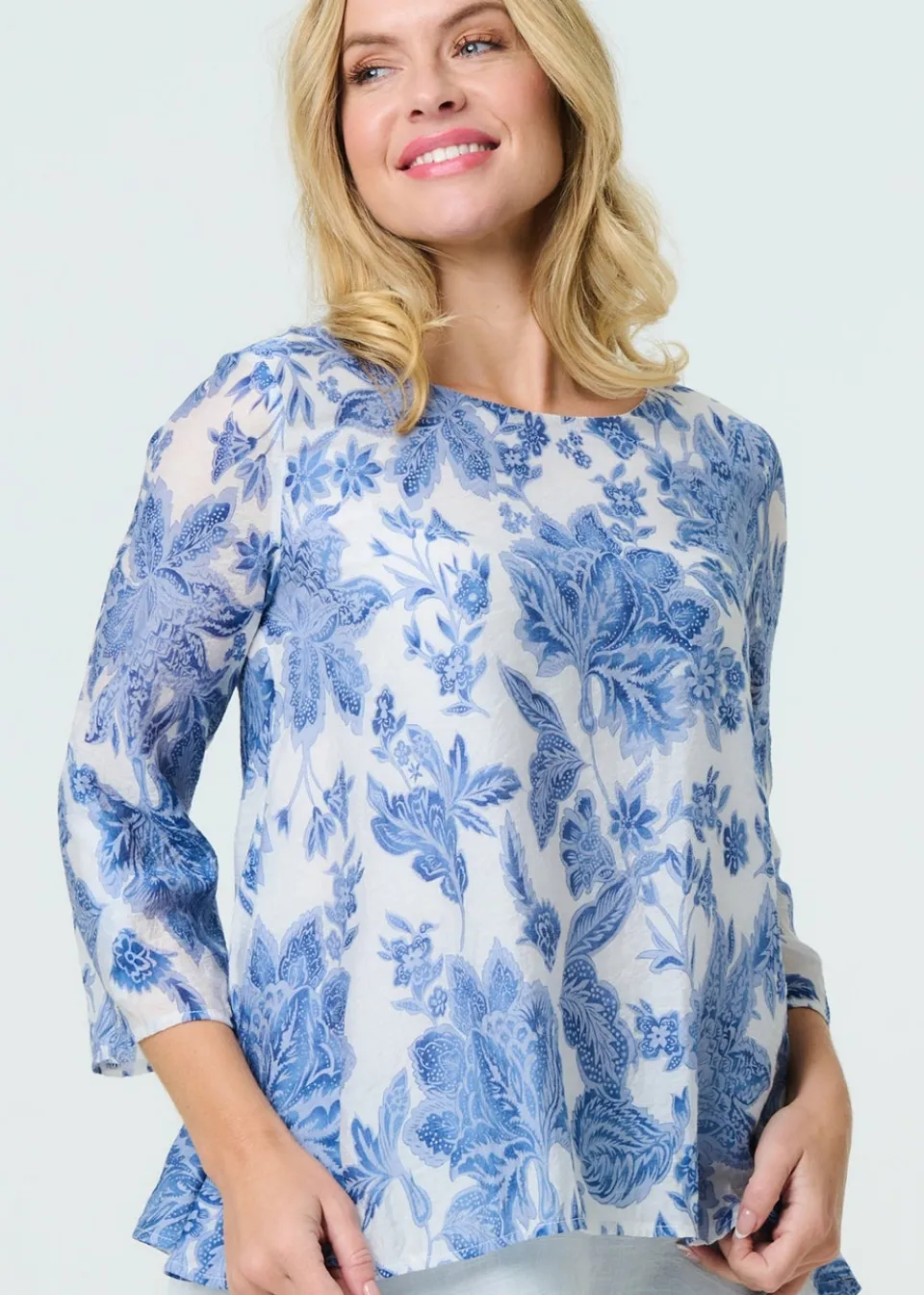 Tops>Izabel London Blue Floral Layered High Low Tunic