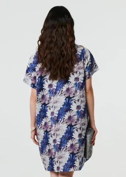 Dresses>Izabel London Blue Floral Short Sleeve Knee Length Shift Dress